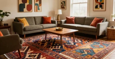 18 Mid Century Area Rugs in Living Room with Retro Appeal