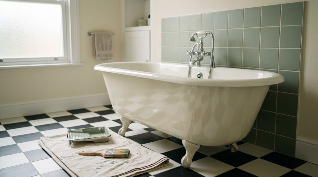 painting bathtub in bathroom